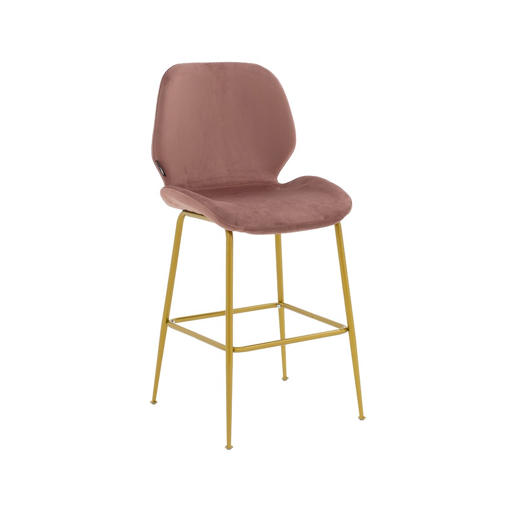 Tabouret de bar  velours rose pied métal dorés