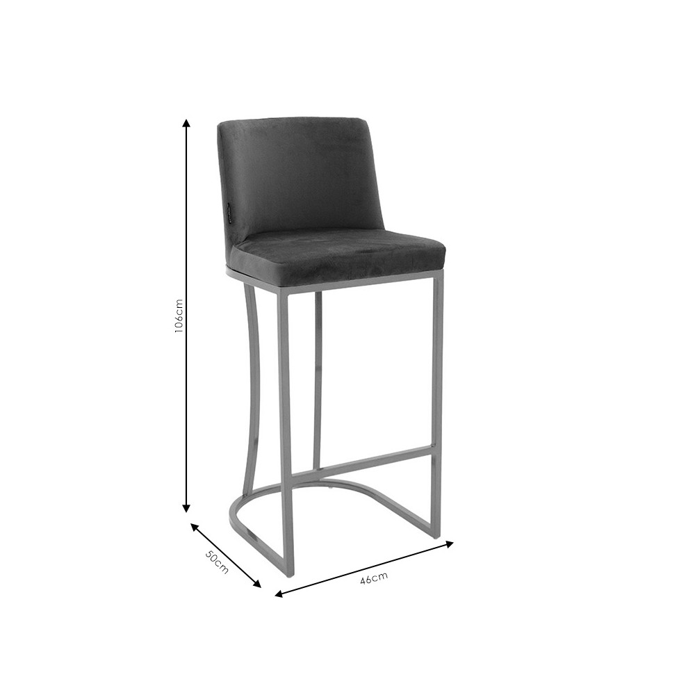 Tabouret de bar velours gris métal pieds dorés