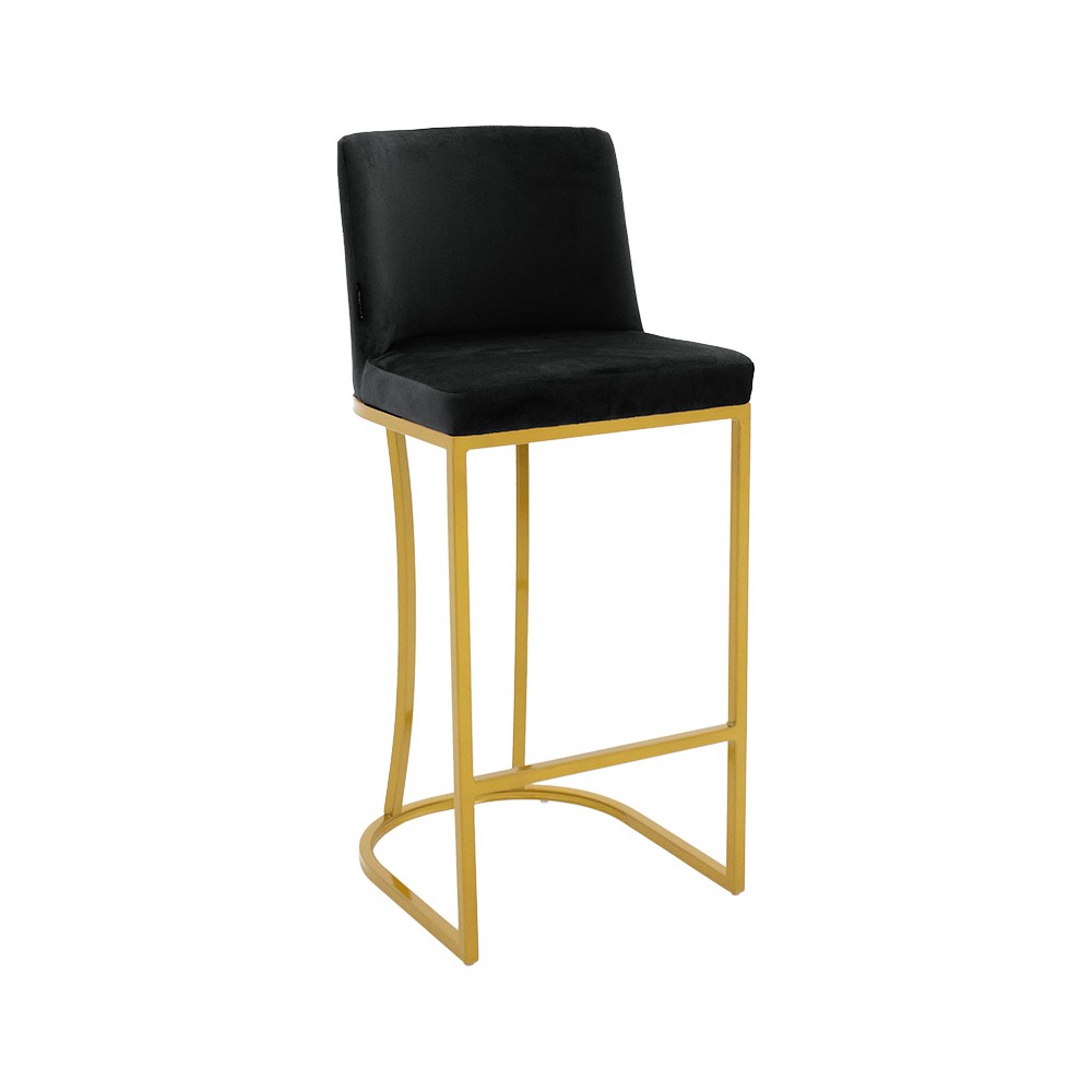 Tabouret de bar velours noir pieds métal doré