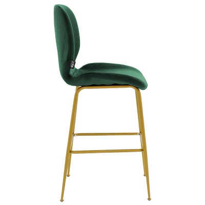 Tabouret de bar velours vert pied métallisé or
