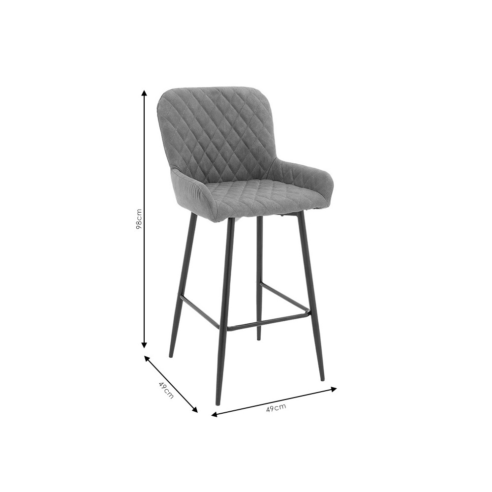 Tabouret de bar tissu gris pieds en métal noir