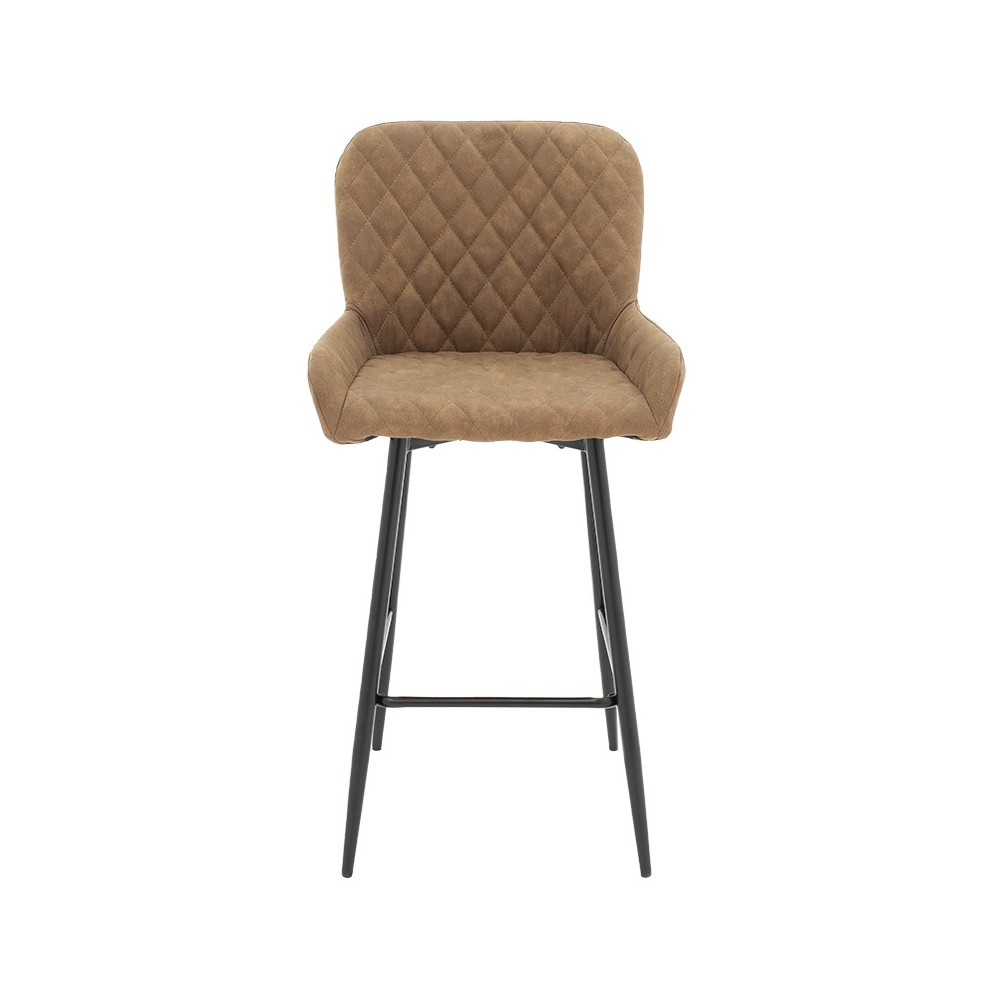 Tabouret de bar tissu marron pied en métal noir 