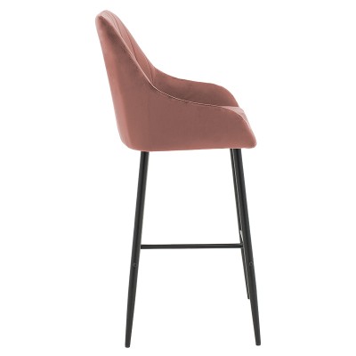 Tabouret de bar velour rose pieds métal noir 
