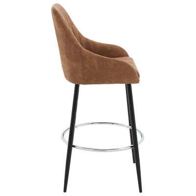 Tabouret de bar tissu marron pied en métal noir