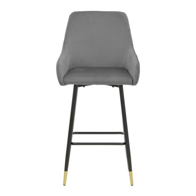 Tabouret de bar velours gris pied  métal doré 47x44x98 cm
