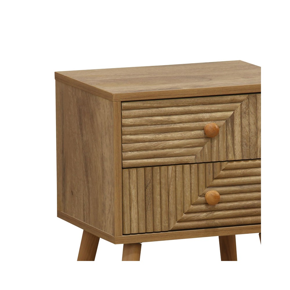 Table de chevet avec 2 tiroirs couleur naturelle avec pieds en pin naturel 37,5x32x54cm