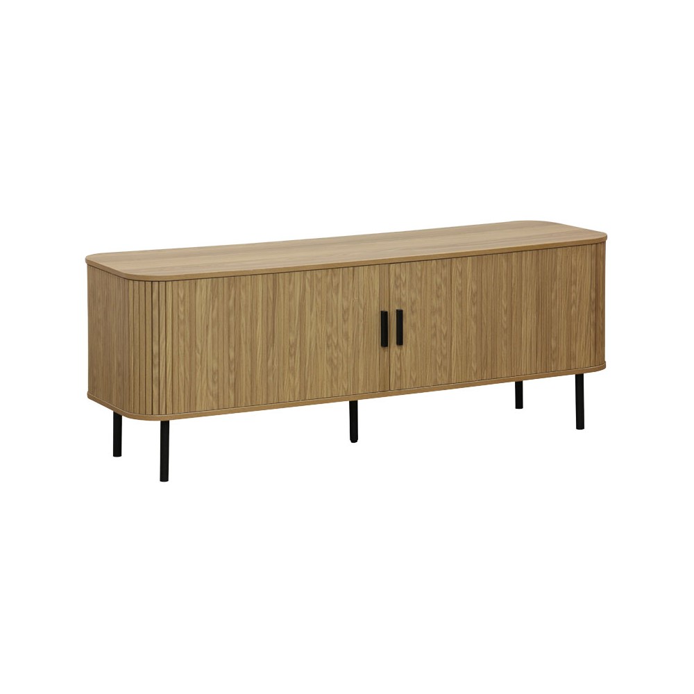 Meuble TV buffet Scandi MDF couleur naturelle avec pieds en métal noir 150x45x57,5 cm