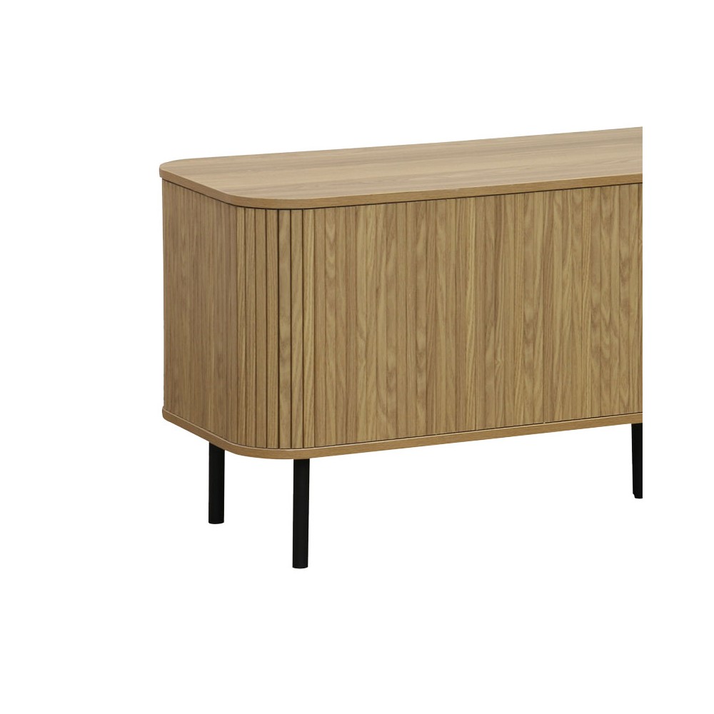 Meuble TV buffet Scandi MDF couleur naturelle avec pieds en métal noir 150x45x57,5 cm