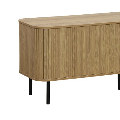 Meuble TV buffet Scandi MDF couleur naturelle avec pieds en métal noir 150x45x57,5 cm