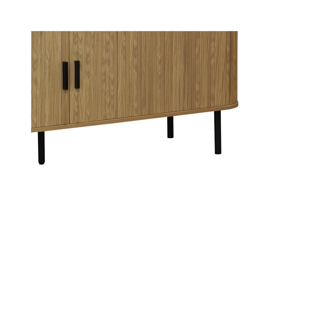 Meuble TV buffet Scandi MDF couleur naturelle avec pieds en métal noir 150x45x57,5 cm