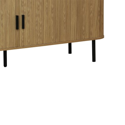 Meuble TV buffet Scandi MDF couleur naturelle avec pieds en métal noir 150x45x57,5 cm