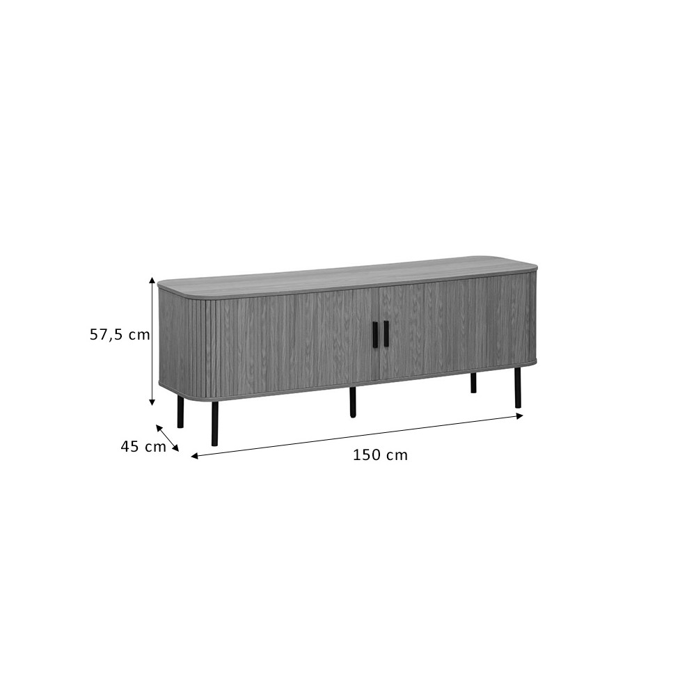 Meuble TV buffet Scandi MDF couleur naturelle avec pieds en métal noir 150x45x57,5 cm