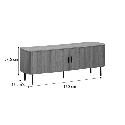 Meuble TV buffet Scandi MDF couleur naturelle avec pieds en métal noir 150x45x57,5 cm