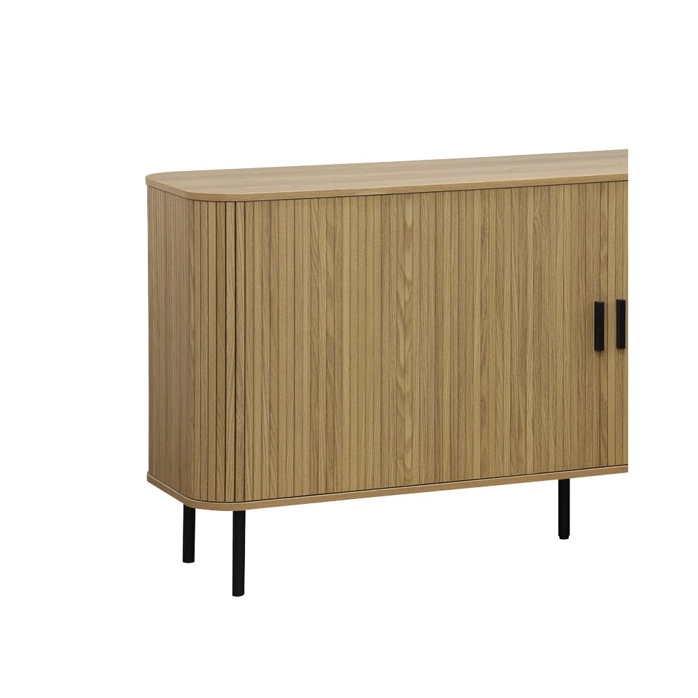 Buffet Scandi MDF couleur naturelle avec pieds en métal noir 170x45x80 cm