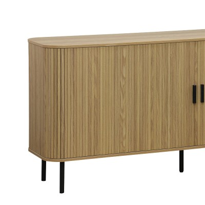 Buffet Scandi MDF couleur naturelle avec pieds en métal noir 170x45x80 cm