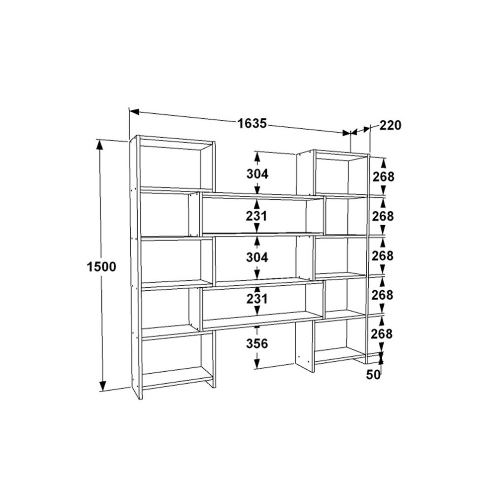 Bibliothèque extensible bois blanc naturel 163,5x22x150cm
