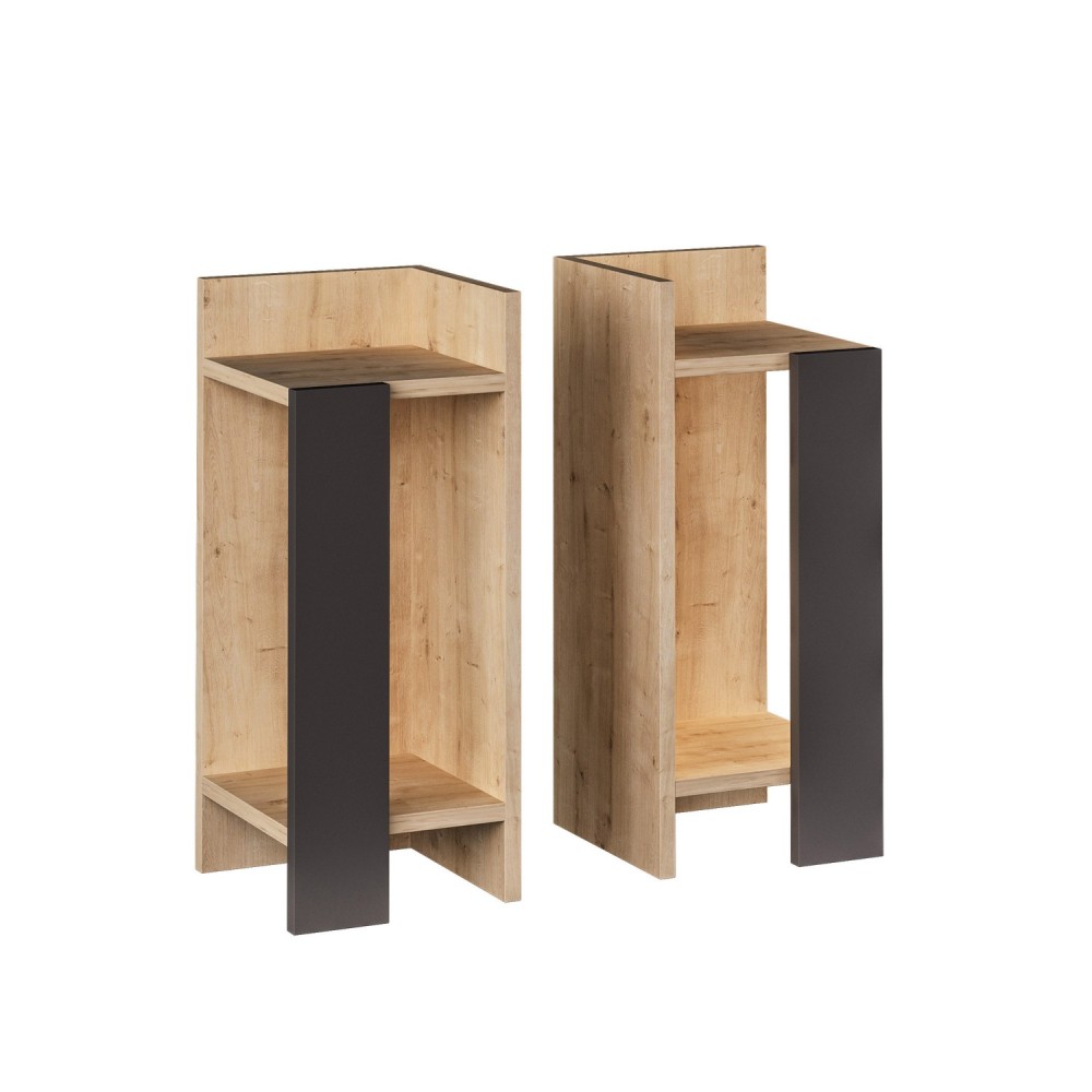 Lot De 2 Tables De Chevet d'angle  Bois Chêne Clair Et Anthracite