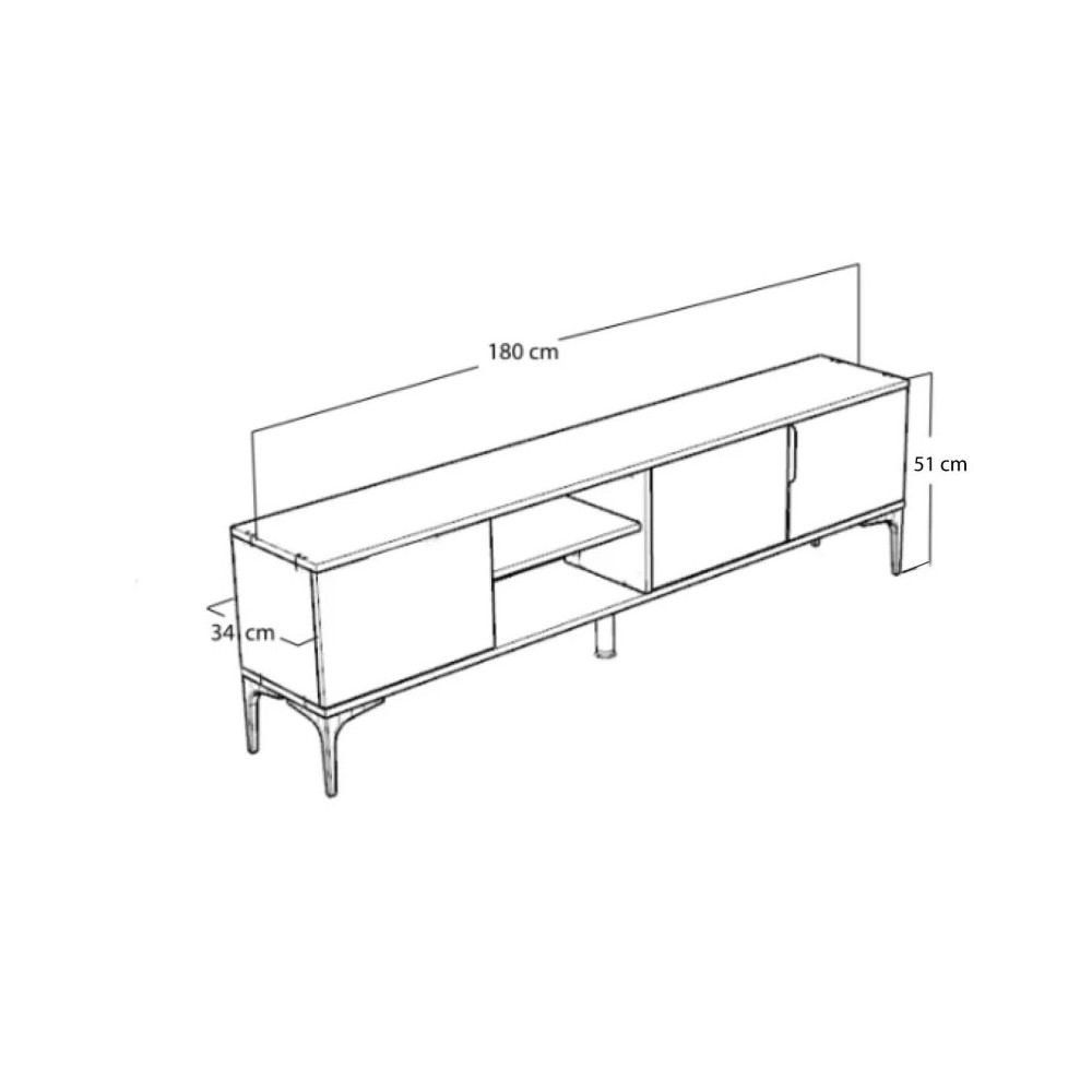 Meuble TV Kowel mélaminé blanc-chêne 180x34x51cm