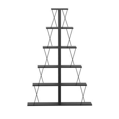 Bibliothèque mini bois gris foncé noir 130 x 22 x 146 cm