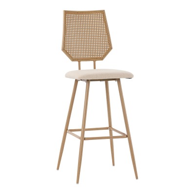 Tabouret de bar rotin tissu pied métal naturel 47,5x58x117cm
