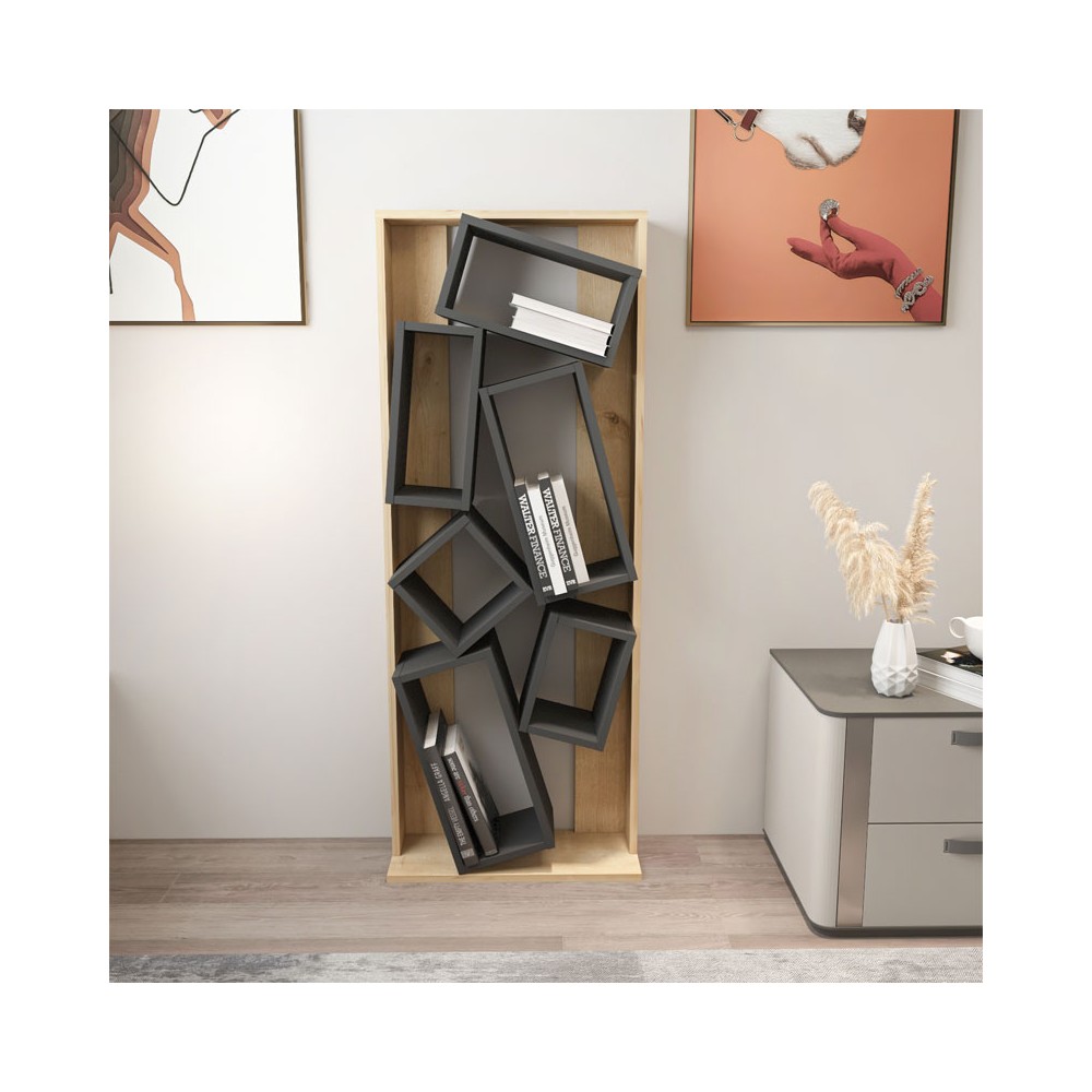 Bibliothèque bois naturel gris foncé 60x24x153,6cm