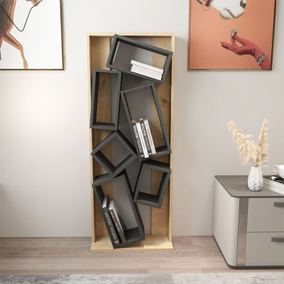Bibliothèque bois naturel gris foncé 60x24x153,6cm