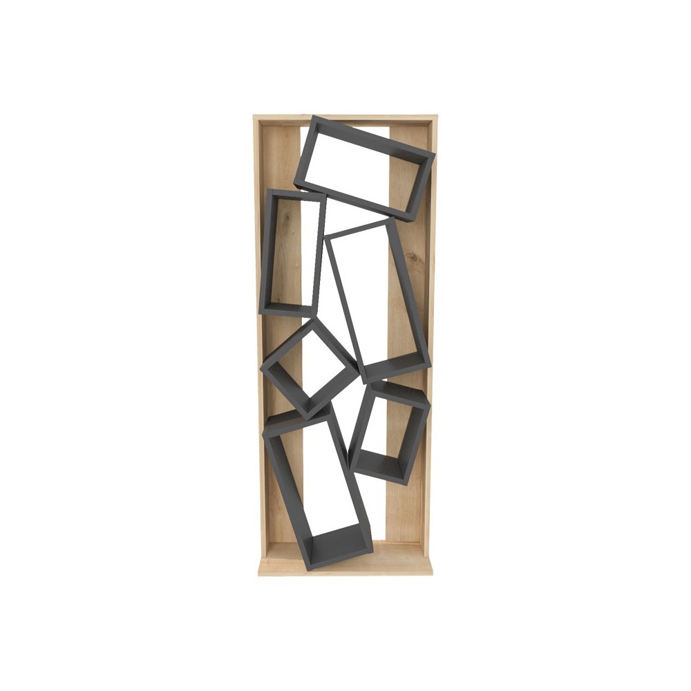 Bibliothèque bois naturel gris foncé 60x24x153,6cm