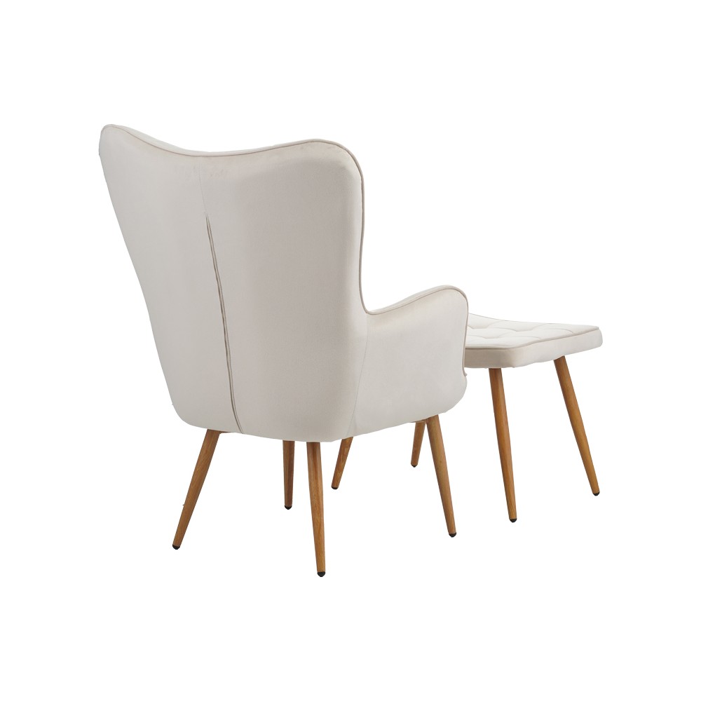 Fauteuil Maddison avec repose-pieds-coussin velours Blanc-creme 68x72x98cm