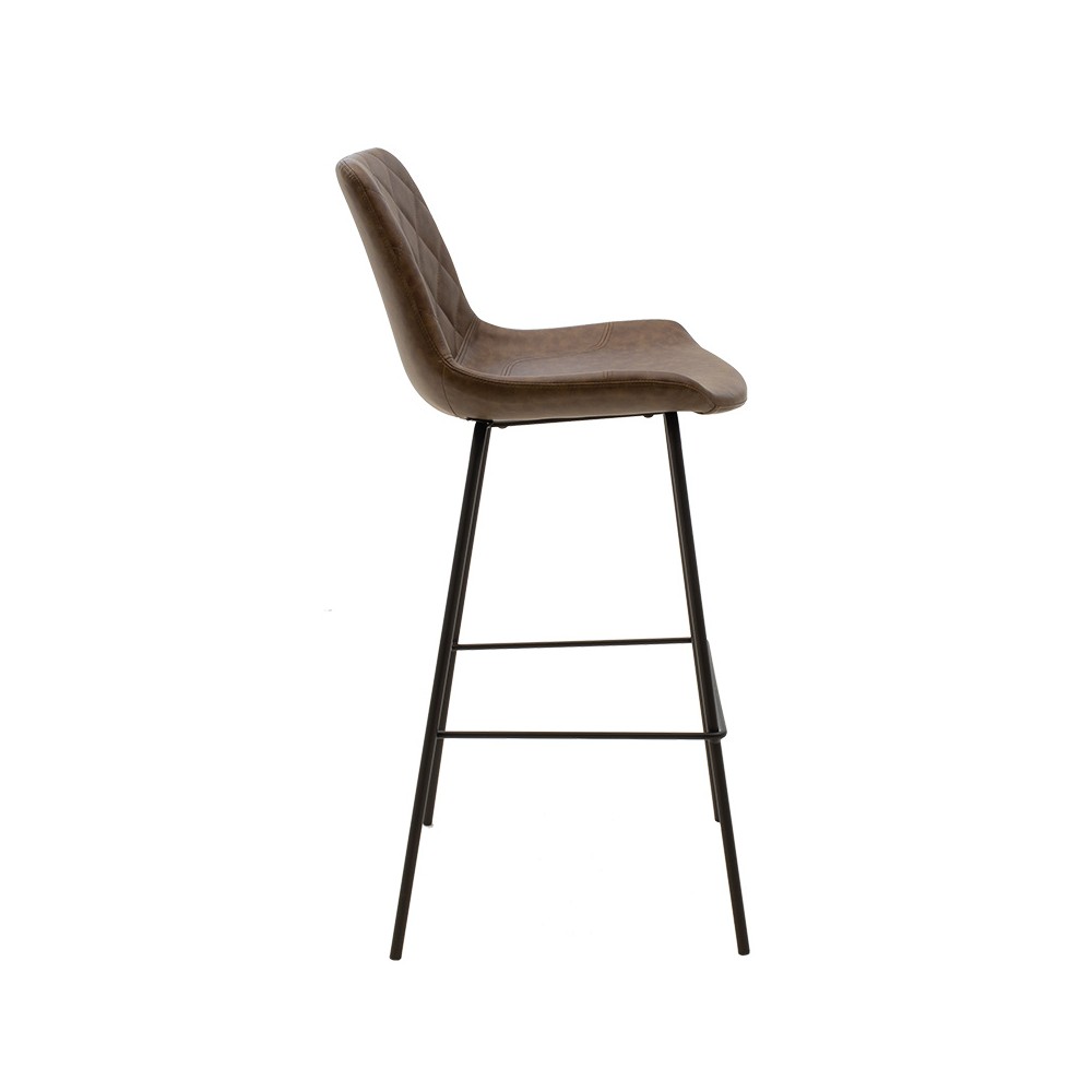 Tabouret de bar marron antique simili cuir  pied métal noir 50x54x104 cm
