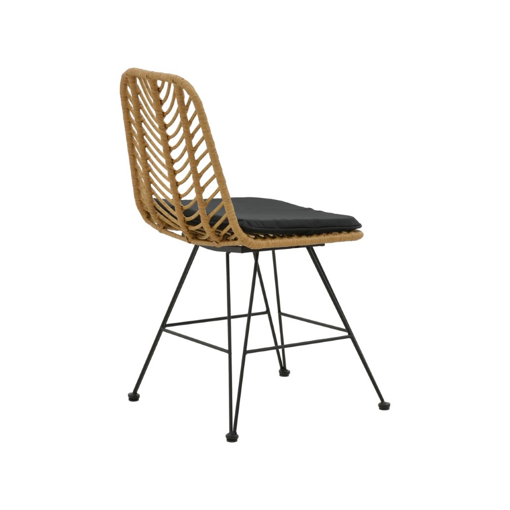 Chaise de jardin Naoki avec coussin pied métal noir 44x58x82cm