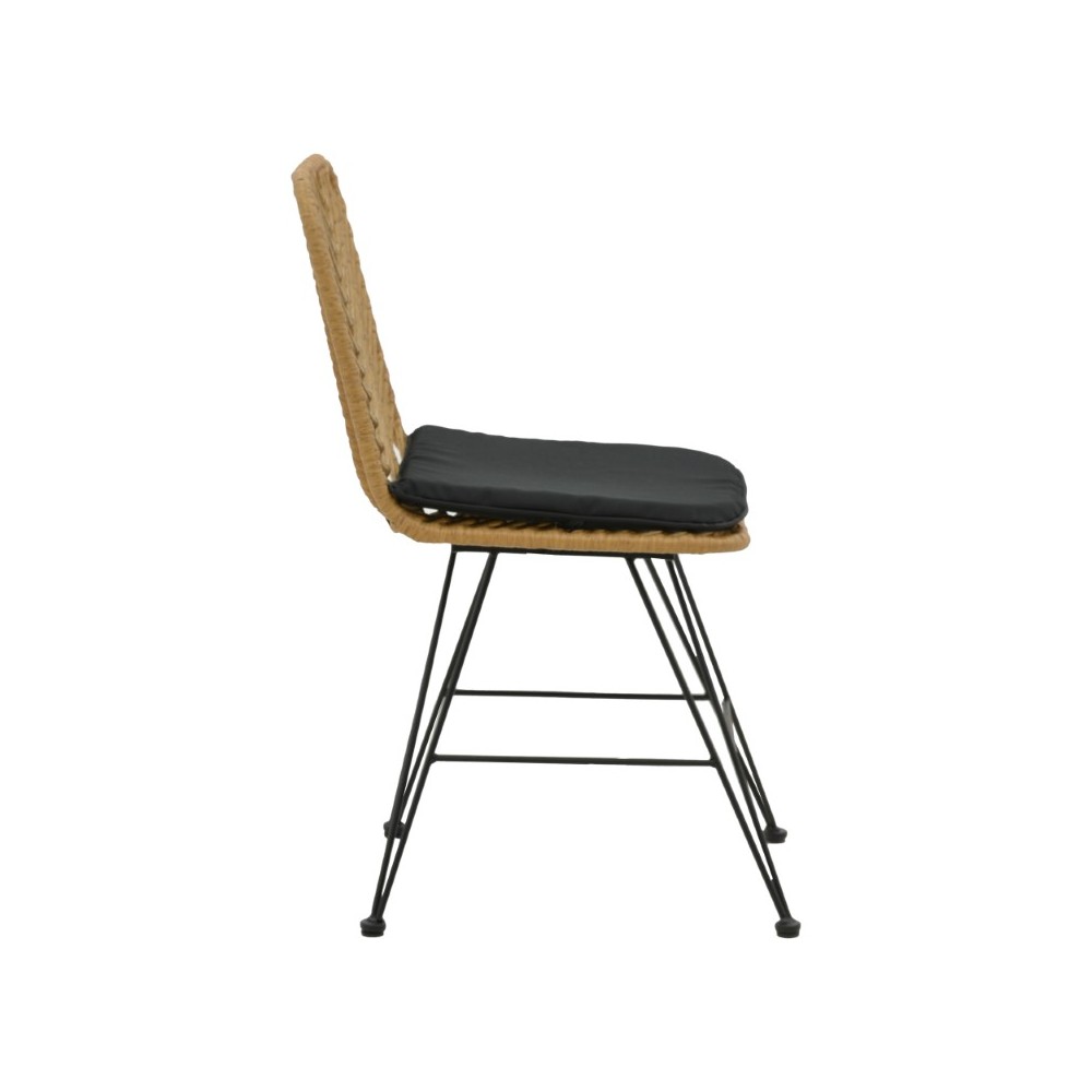 Chaise de jardin Naoki avec coussin pied métal noir 44x58x82cm