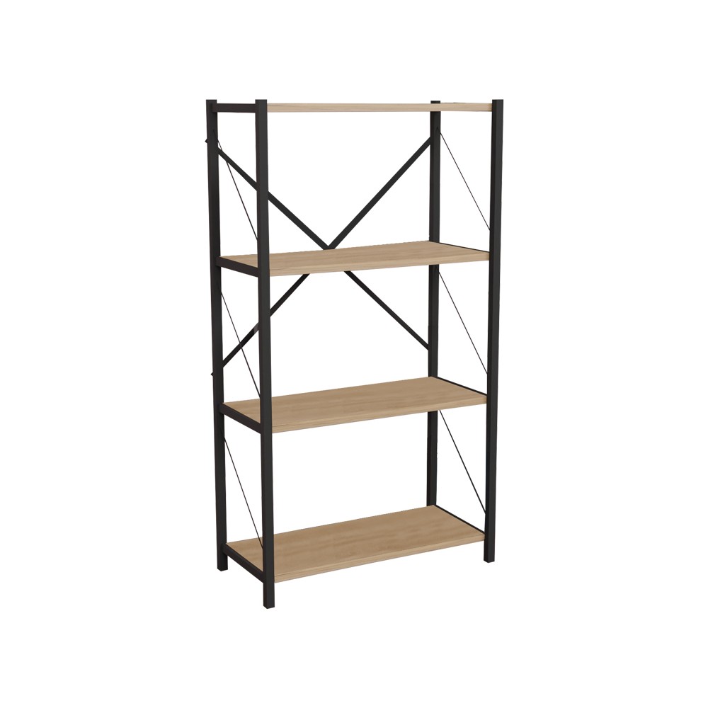 Bibliothèque bois chêne mélaminé métal noir 60x30x114 cm
