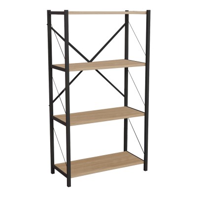 Bibliothèque bois chêne mélaminé métal noir 60x30x114 cm
