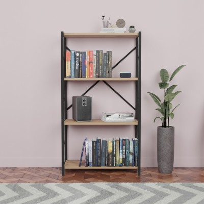 Bibliothèque bois chêne mélaminé métal noir 60x30x114 cm
