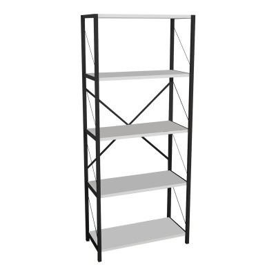 Bibliothèque bois mélaminé blanc métal noir 63x30x150 cm
