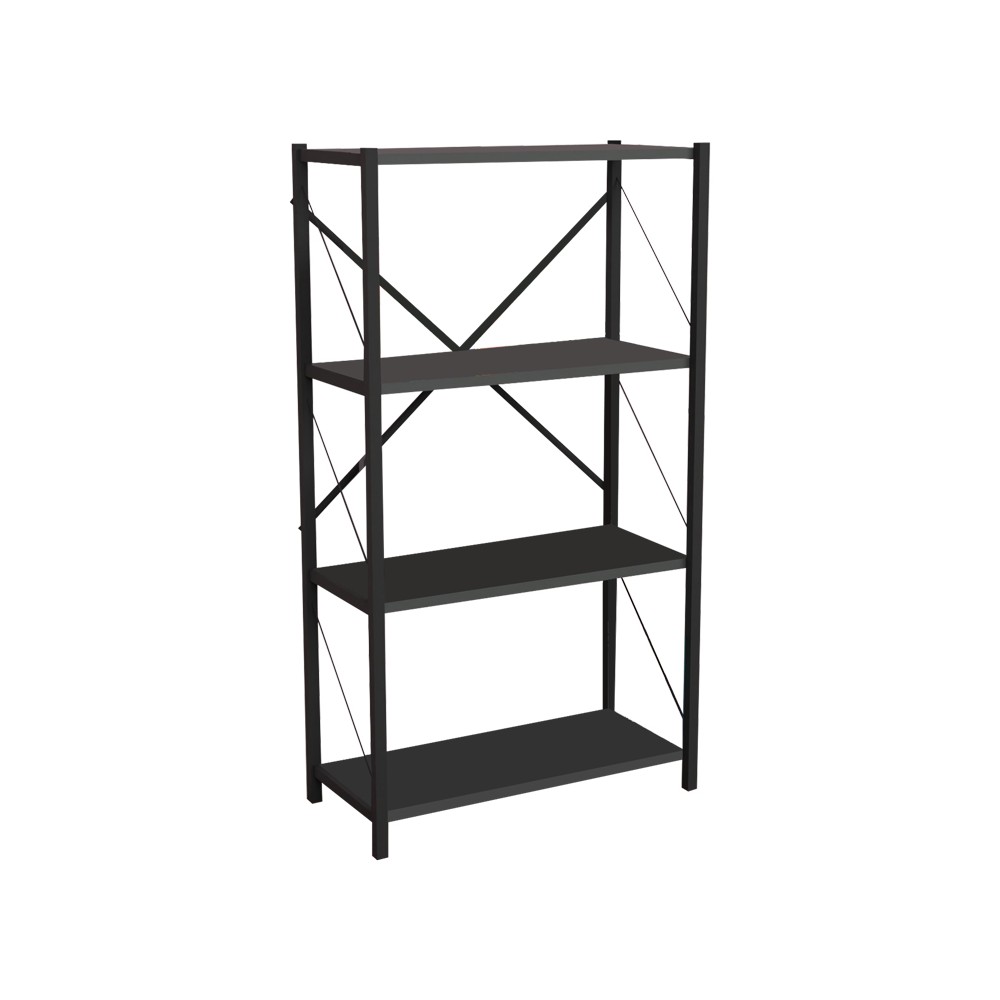 Bibliothèque Jackrey bois anthracite mélaminé métal noir 60x30x114cm