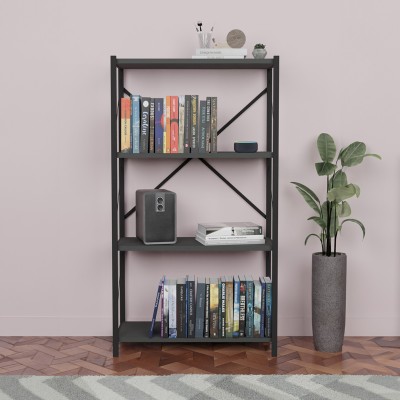 Bibliothèque Jackrey bois anthracite mélaminé métal noir 60x30x114cm