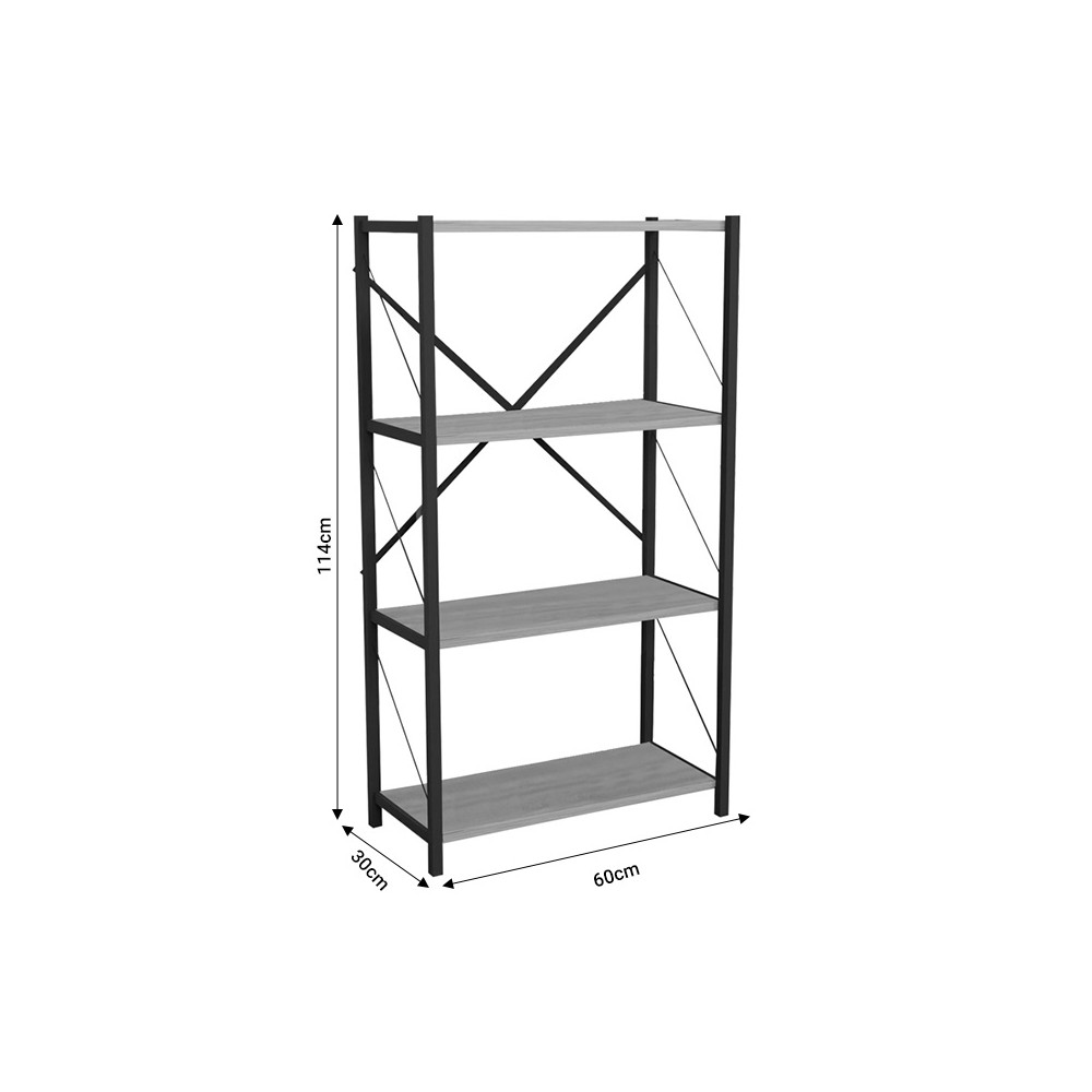 Bibliothèque Jackrey bois anthracite mélaminé métal noir 60x30x114cm
