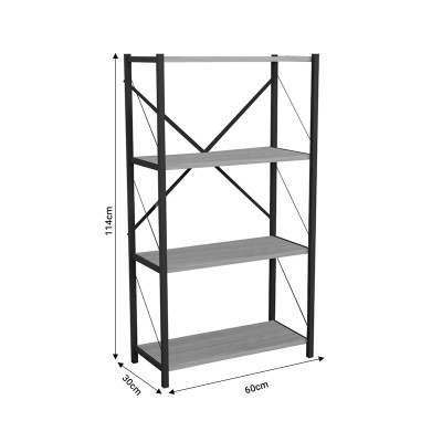 Bibliothèque Jackrey bois anthracite mélaminé métal noir 60x30x114cm