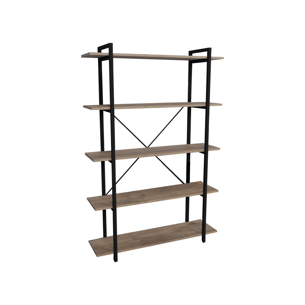 Bibliothèque bois mélaminé métal noir 120x34x180cm