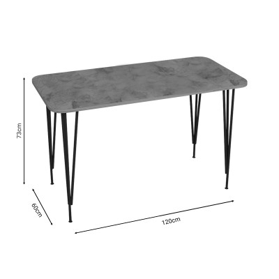Table à manger Palkon gris-noir mélaminé métal noir 120x60x73 cm