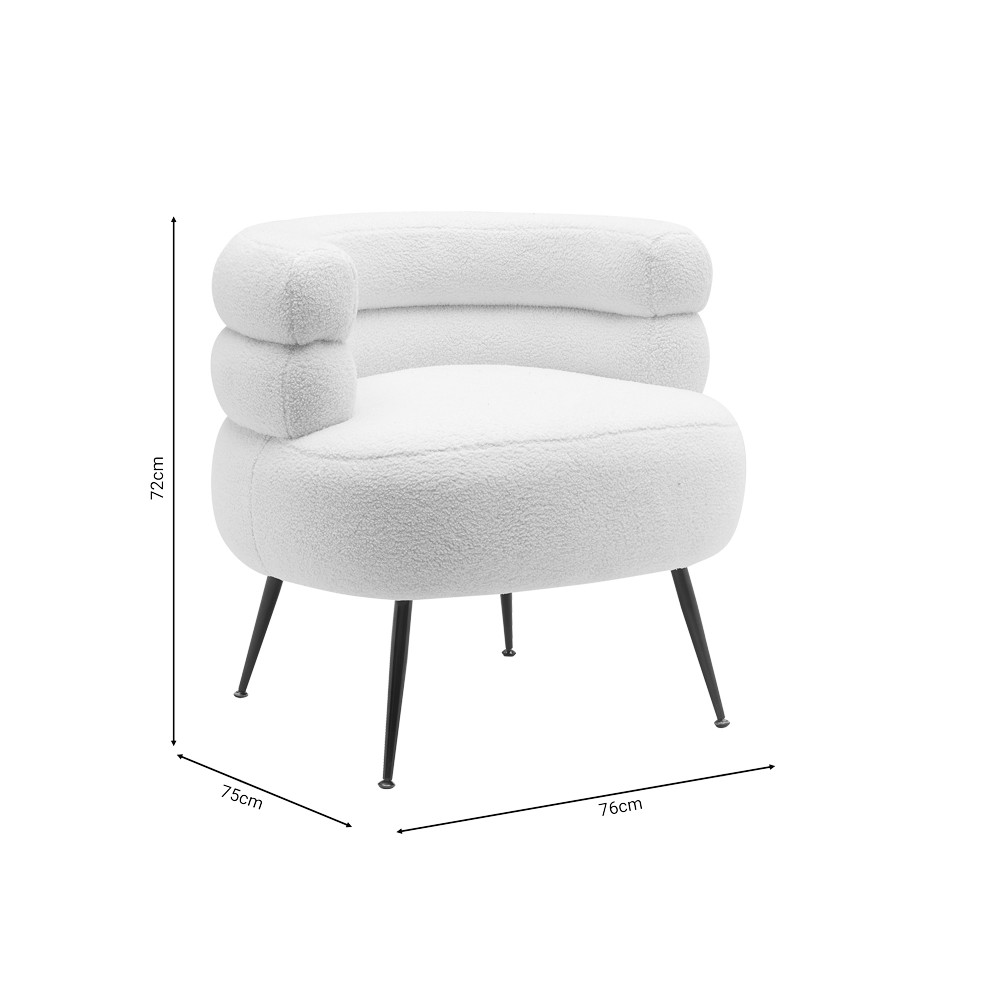 Fauteuil Gerande tissu teddy crème-pied métal noir 76x75x72cm