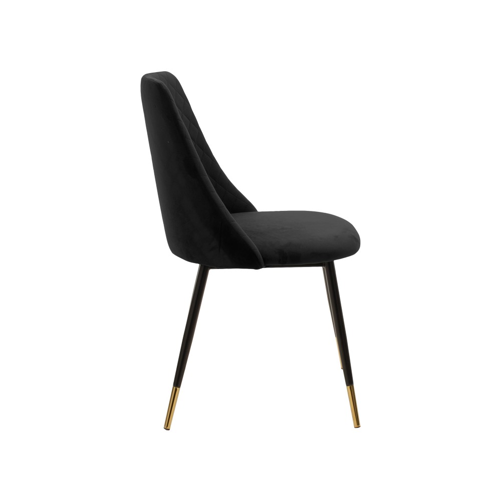 Chaise Giselle velours noir pied noir-doré