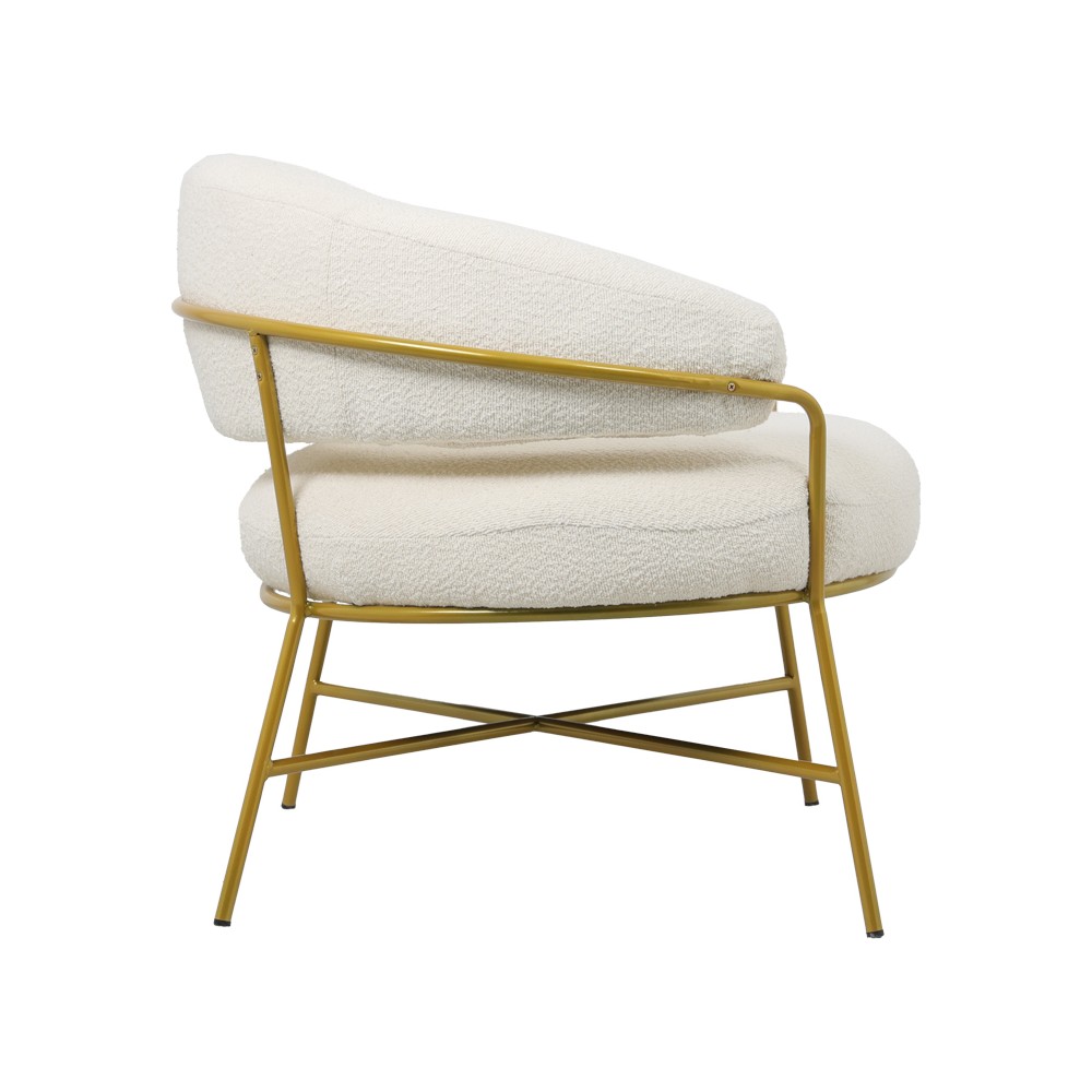 Fauteuil RIO boucle Blanc crème-pied métal doré 84x79x76 cm