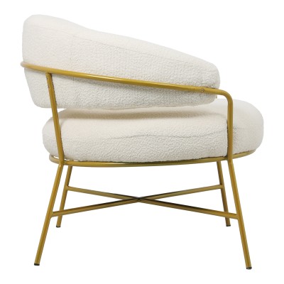 Fauteuil RIO boucle Blanc crème-pied métal doré 84x79x76 cm