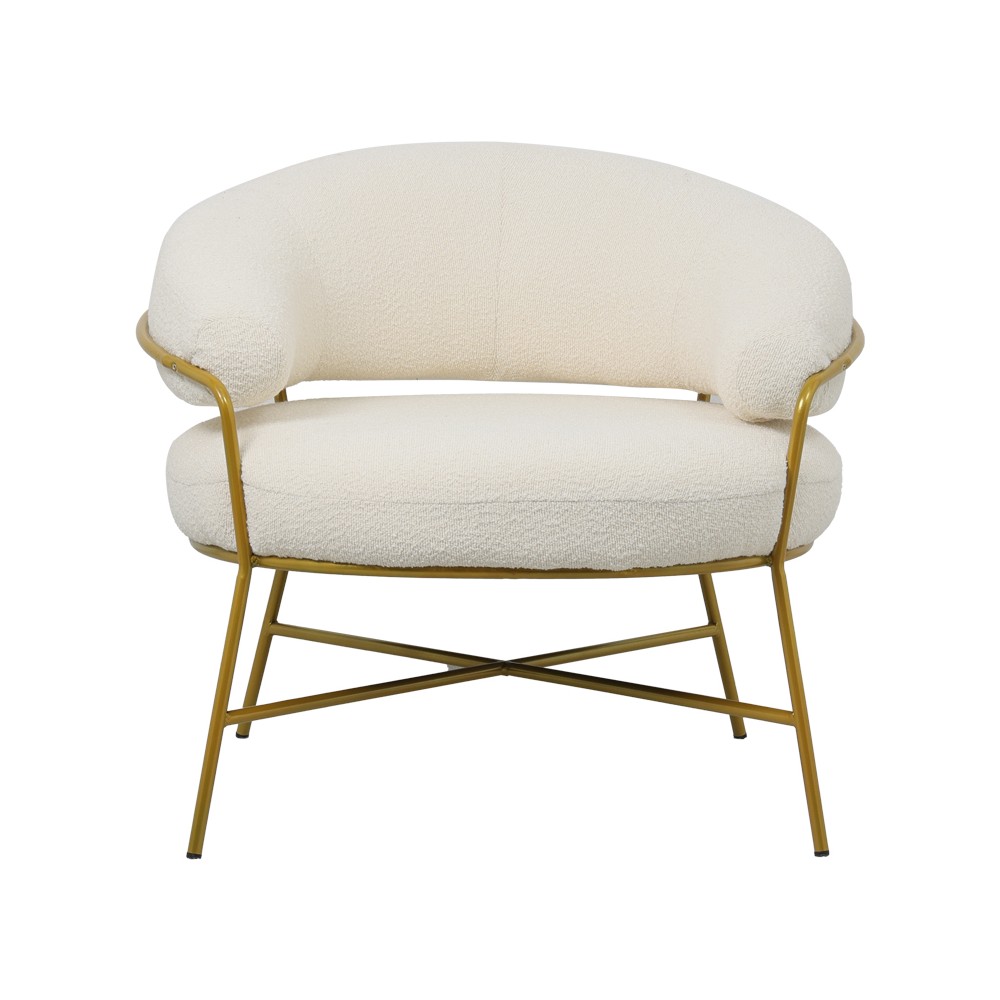 Fauteuil RIO boucle Blanc crème-pied métal doré 84x79x76 cm