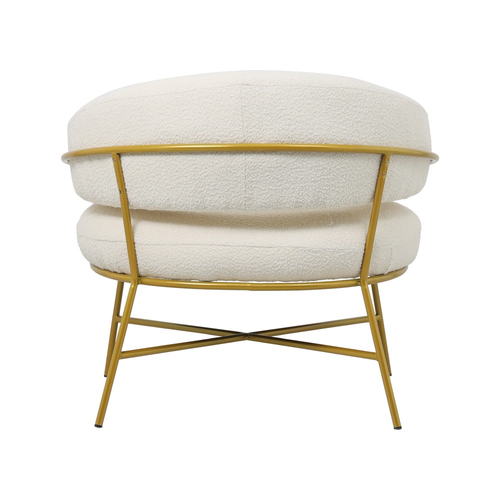 Fauteuil RIO boucle Blanc crème-pied métal doré 84x79x76 cm