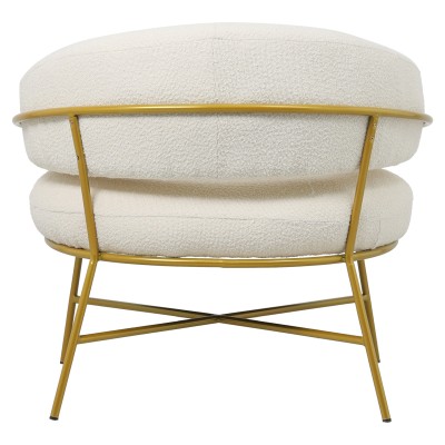 Fauteuil RIO boucle Blanc crème-pied métal doré 84x79x76 cm