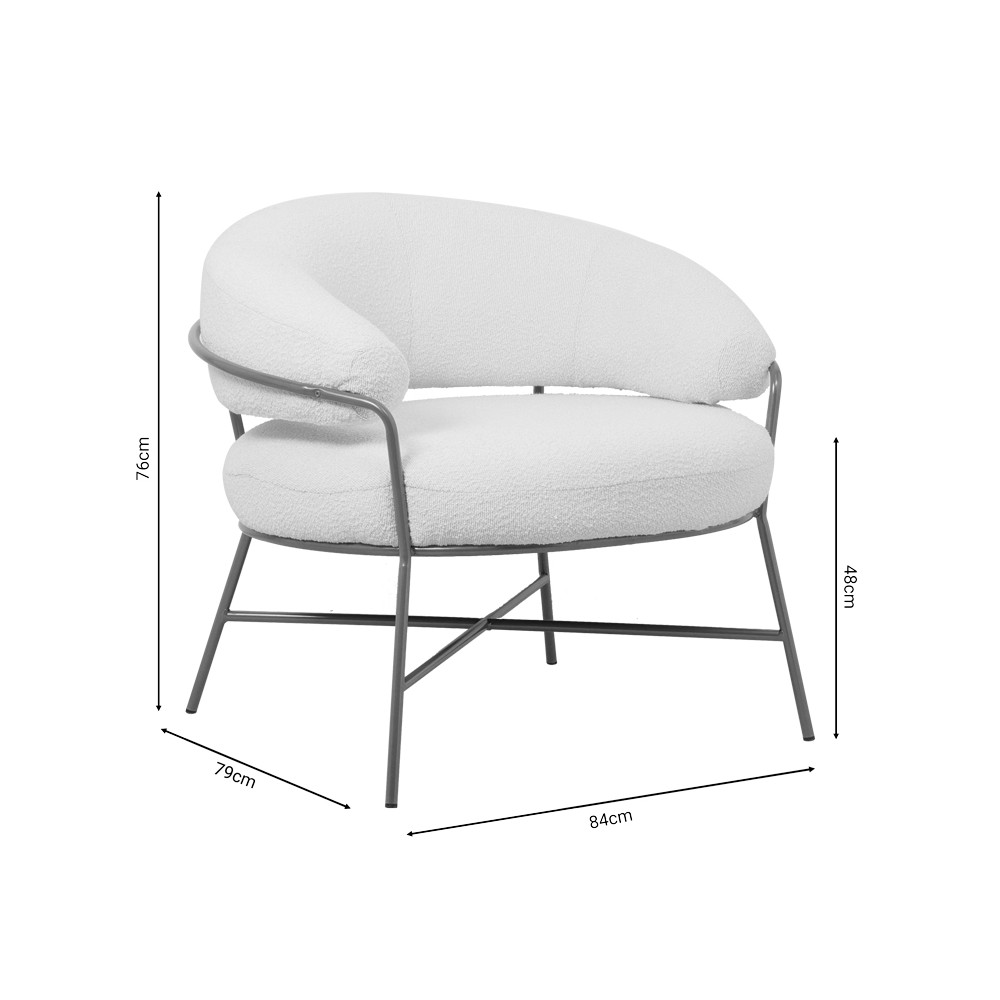 Fauteuil RIO boucle Blanc crème-pied métal doré 84x79x76 cm