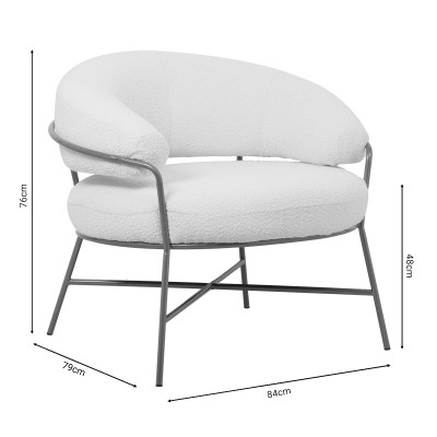 Fauteuil RIO boucle Blanc crème-pied métal doré 84x79x76 cm